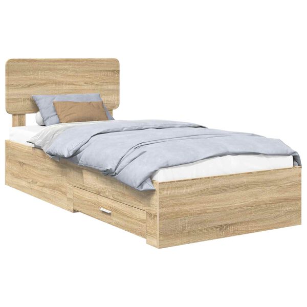 vidaXL Bedframe met hoofdeinde Sonoma Eiken 75 x 190 cm Bewerkt hout