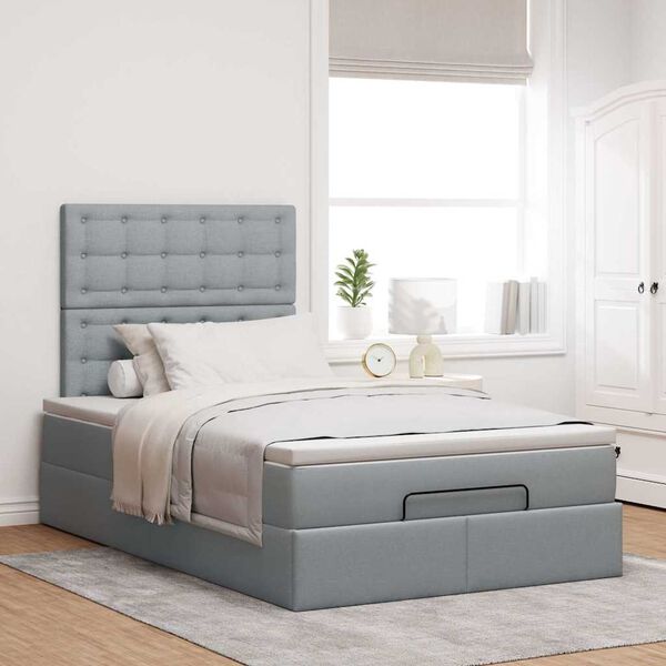 vidaXL Ottoman bed met matras 120x190 cm stof lichtgrijs