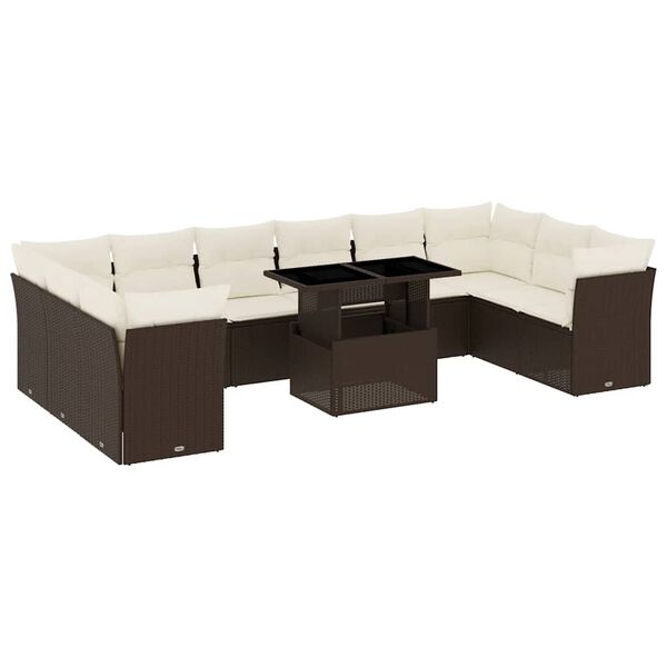 vidaXL 11-delige Loungeset met kussens poly rattan bruin
