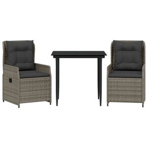 vidaXL 3-delige Tuinset met kussens poly rattan grijs