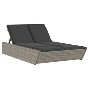 vidaXL Ligbed 2-persoons met kussens poly rattan grijs