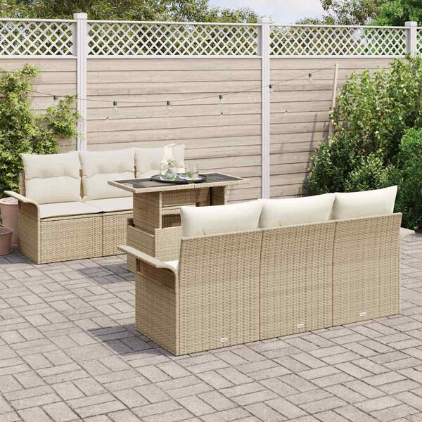 vidaXL Tuin Sofa Set met kussen 7 pcs Beige poly rattan