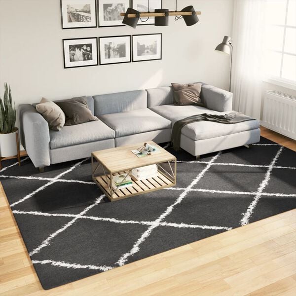 vidaXL Vloerkleed shaggy hoogpolig modern 240x340 cm zwart en cr&egrave;me