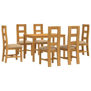 vidaXL Eetkamerset 7 st Beige Massief Eikenhout