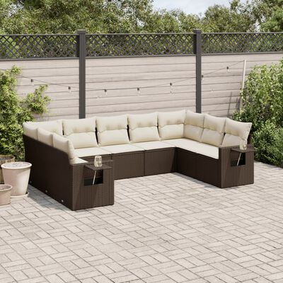 vidaXL 9-delige Loungeset met kussens poly rattan bruin