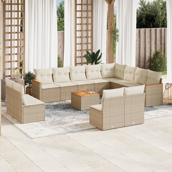 vidaXL 13-delige Loungeset met kussens poly rattan beige