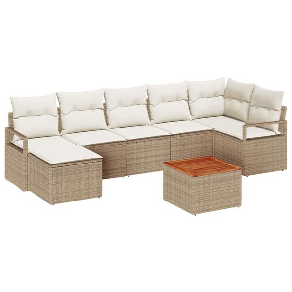 vidaXL Tuinbankenset met opslag 8 pcs Beige en Cr&egrave;me poly rattan