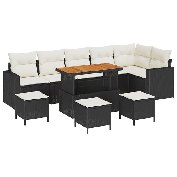 vidaXL Tuinbankenset 10 pcs Zwart poly rattan