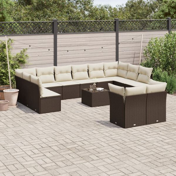vidaXL 13-delige Loungeset met kussens poly rattan bruin