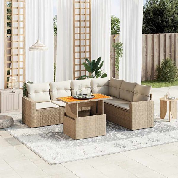 vidaXL 7-delige Loungeset met kussens poly rattan beige