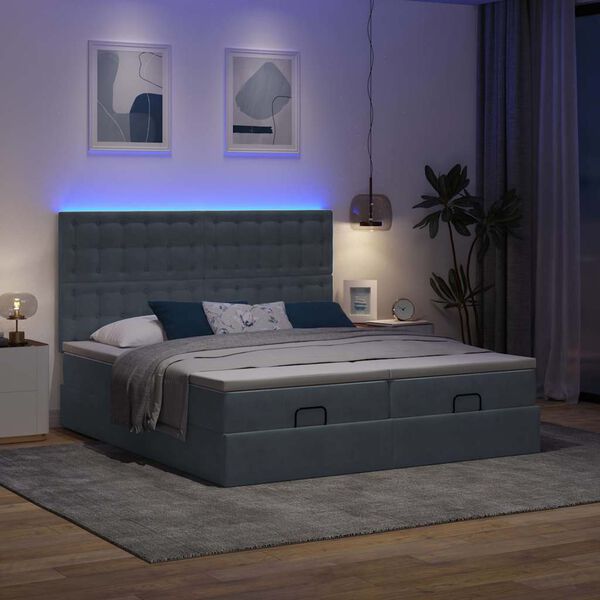 vidaXL Ottoman bed met matrassen en LED's 200x200cm fluweel
