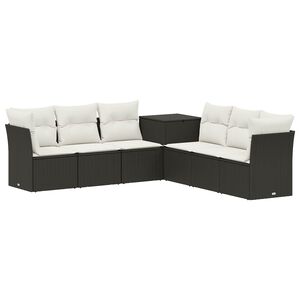 vidaXL Bankstel 7 st Zwart en Cream Wit Poly Rattan en Staal