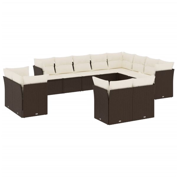 vidaXL 12-delige Loungeset met kussens poly rattan bruin