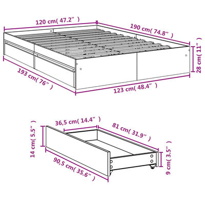 vidaXL Bedframe met lades bewerkt hout gerookt eikenkleurig 120x190 cm