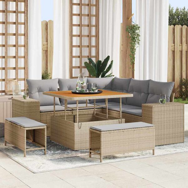 vidaXL Tuin Sofa Set met kussen met opslag 8 pcs Beige en Licht Grijs
