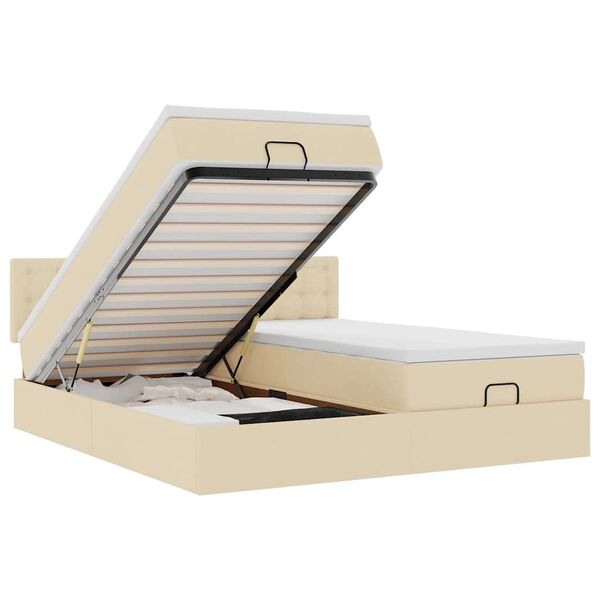 vidaXL Ottoman bed met matrassen en LED's 160x200cm stof cr&egrave;mekleurig