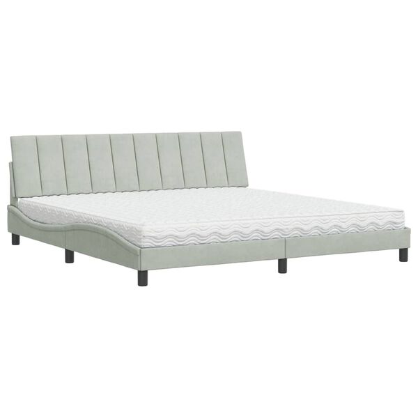vidaXL Bed met matras "Hanko" fluweel lichtgrijs 200x200 cm
