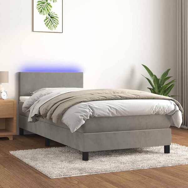 vidaXL Boxspring met matras en LED fluweel lichtgrijs 80x200 cm