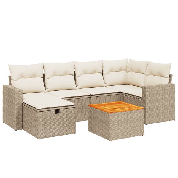 vidaXL 7-delige Loungeset met kussens poly rattan beige
