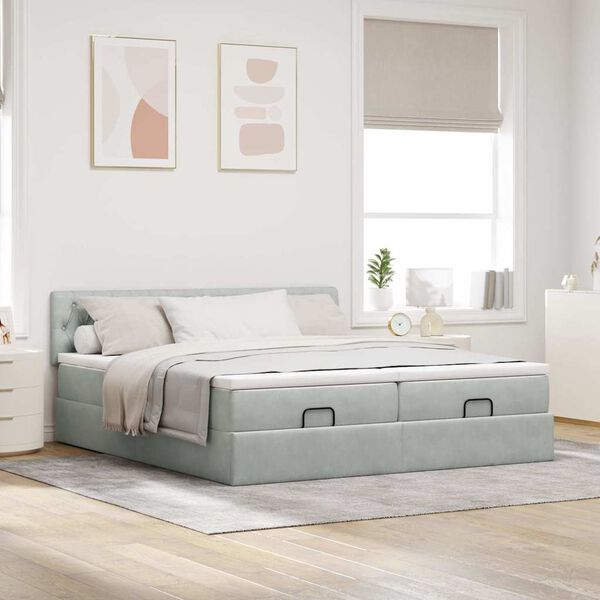 vidaXL Ottoman bed met matrassen en LED's 160x200cm fluweel lichtgrijs