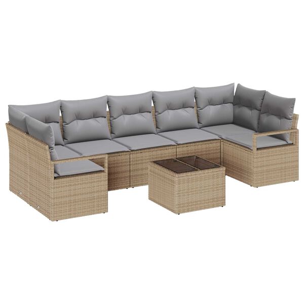 vidaXL Tuin Sofa Set 8 pcs Beige en Grijs Poly rattan, staal en glas