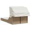 vidaXL Ligbed 2-persoons met luifel en kussens poly rattan beige