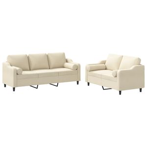 vidaXL 2-delige Loungeset met kussens stof cr&egrave;mekleurig