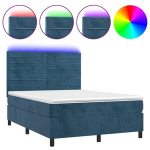 vidaXL Boxspring met matras en LED fluweel donkerblauw 140x200 cm