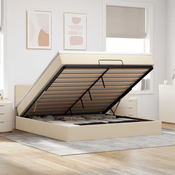 vidaXL Ottoman bed met matras 160x200cm stof cr&egrave;mekleurig