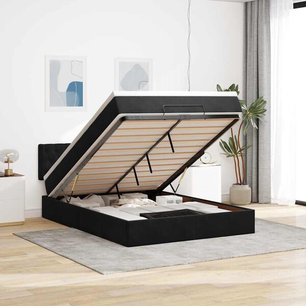 vidaXL Ottoman bed met matras en LED's 140x200cm fluweel zwart