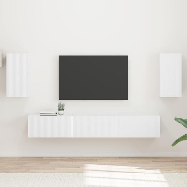 vidaXL Tv-meubelset Wandgemonteerd 3 pcs Wit Bewerkt hout
