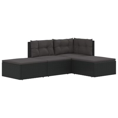 vidaXL 4-delige Loungeset met kussens poly rattan zwart