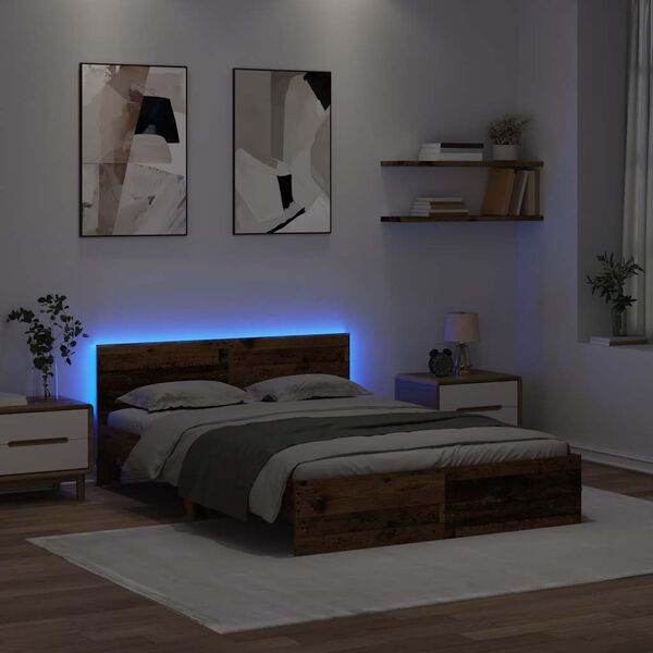 vidaXL Bedframe met hoofdeinde Oud Hout 135 x 190 cm Bewerkt hout