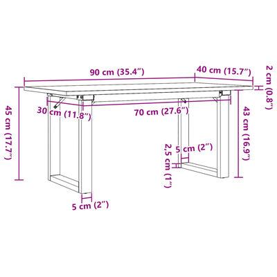 vidaXL Salontafel O-frame 90x40x45 cm massief grenenhout en gietijzer