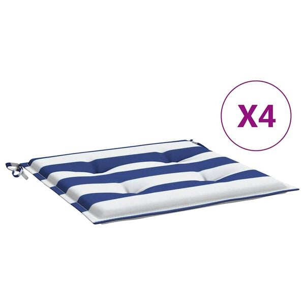 vidaXL Tuinstoelkussens 4 st gestreept 40x40x4 cm stof wit en blauw
