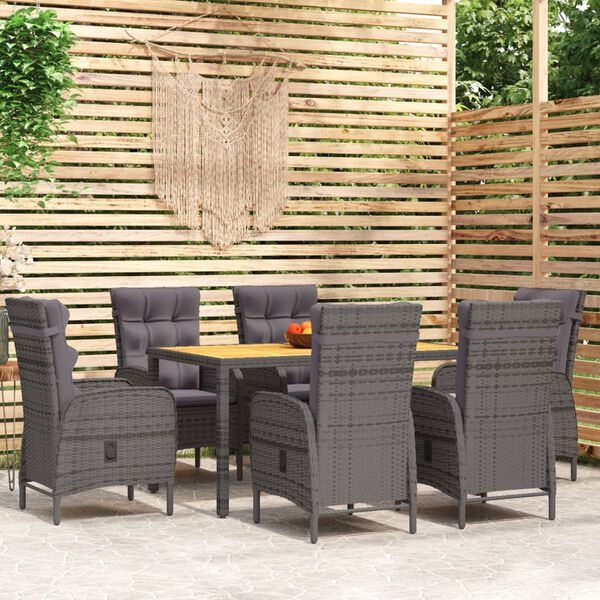 vidaXL 7-delige Tuinset poly rattan grijs