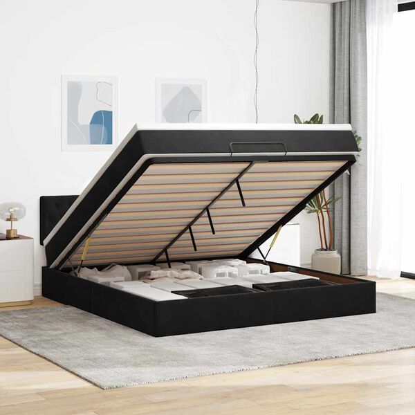 vidaXL Ottoman bed met matras 180x200cm fluweel zwart