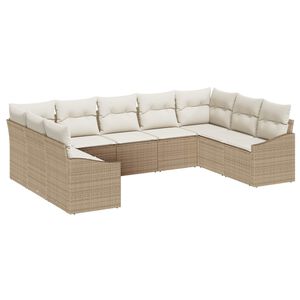 vidaXL Tuinbankenset met opslag 9 pcs Beige en Cr&egrave;me poly rattan