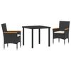 vidaXL Tuin eettafelset met kussen 5 pcs Zwart poly rattan
