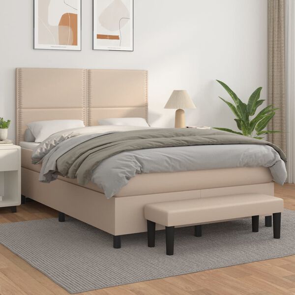 vidaXL Boxspring met matras kunstleer cappuccinokleurig 140x190 cm