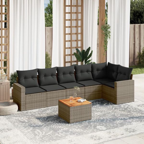 vidaXL 7-delige Loungeset met kussens poly rattan grijs