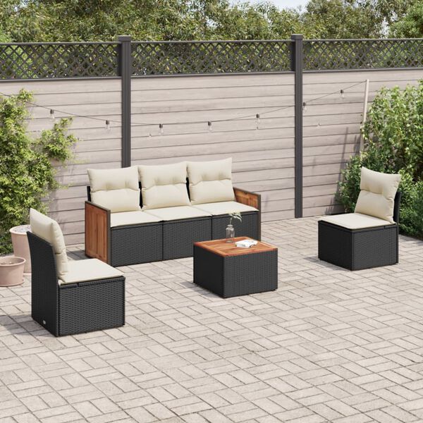 vidaXL 6-delige Loungeset met kussens poly rattan zwart