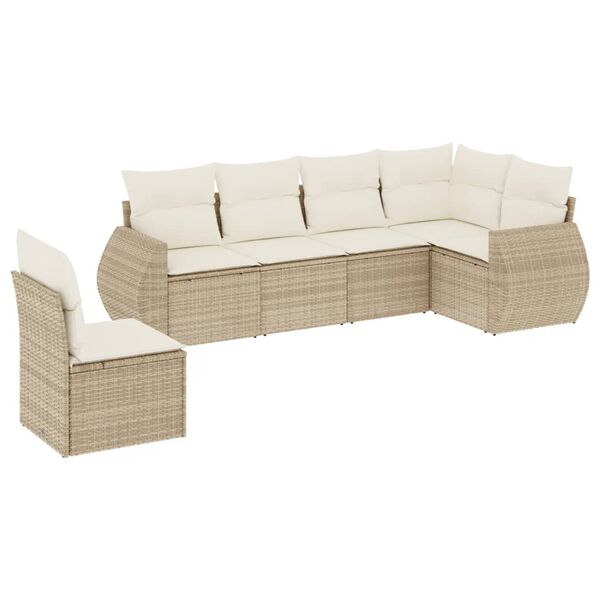 vidaXL 6-delige Loungeset met kussens poly rattan beige