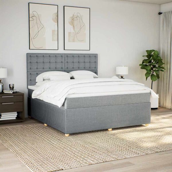 vidaXL Boxspring met matras stof lichtgrijs 180x200 cm