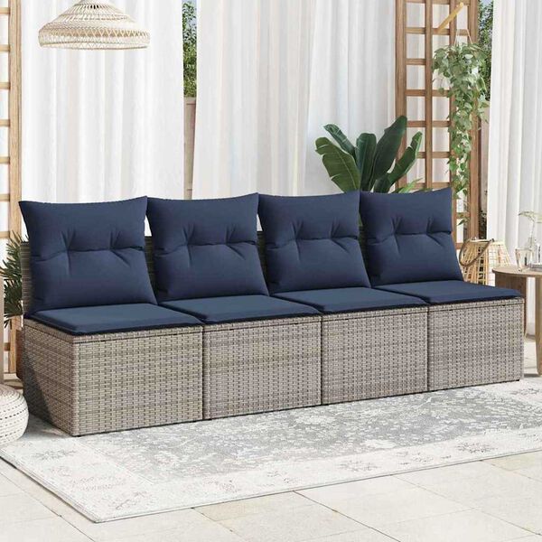 vidaXL | Tuin Sofa | met kussen Grijs 220 x 62 x 69cm poly rattan
