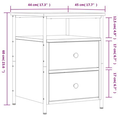 vidaXL Nachtkastje 44x45x60 cm bewerkt hout gerookt eikenkleurig