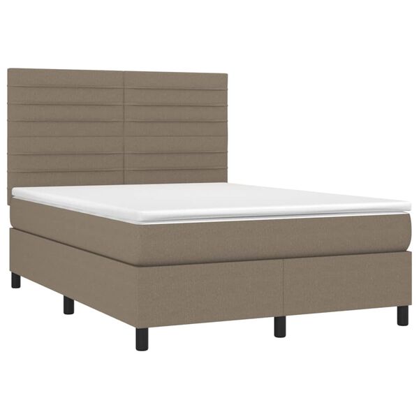 vidaXL Boxspring met matras en LED stof taupe 140x190 cm