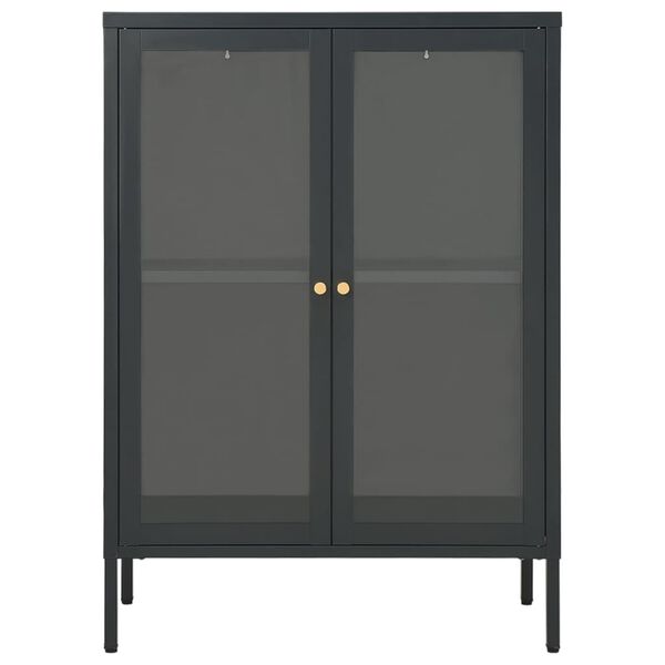 vidaXL Dressoir 75x35x105 cm staal en glas antracietkleurig