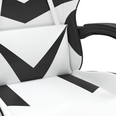 vidaXL Gamestoel draaibaar met voetensteun kunstleer zwart en wit