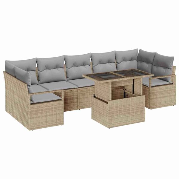 vidaXL Tuin Sofa Set met opslag 8 pcs Beige Poly riet